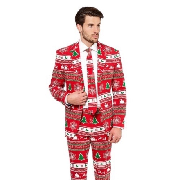 🎄 Opposuits Matching Ugly Christmas/Holiday Sweater Print Sport Jacket & Tie Set - Picture 2 of 10